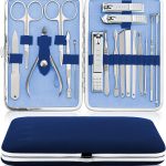 ENTT Pedicure Manicure Kit - Manicure Tools Grooming Kit for Men, Women - 18 PC Rubberized Finish Kit - Premium Quality Professsional Tool Kit - For Travel, Home, All Purpose Set (Blue Case) For Nails